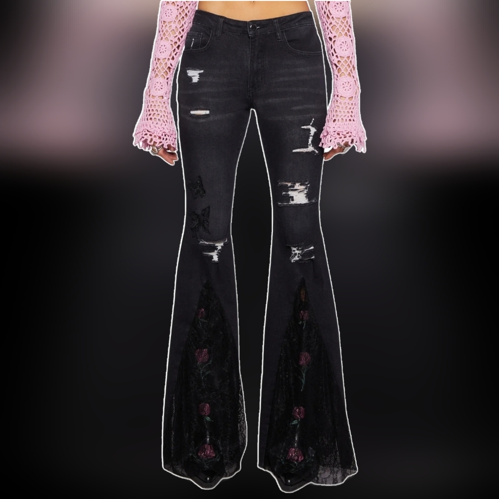 Current Mood: Chic Charisma Denim Flare Pants, Size Small, BNWT Dolls Kill